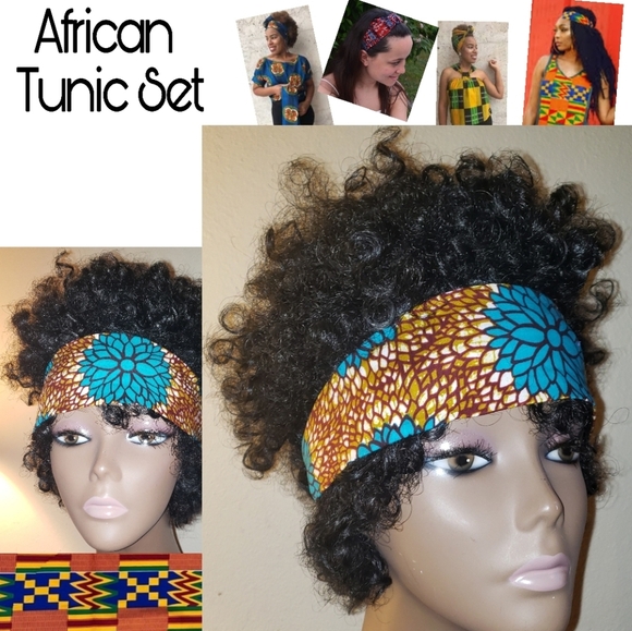 African (Ghana) fabric slvlss Tunic & Headband set - Picture 2 of 4